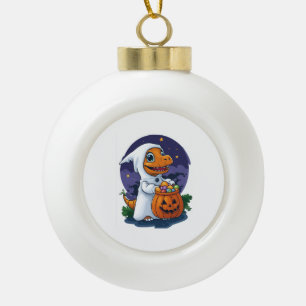 Trick-or-Treat Dino Ceramic Ball Christmas Ornament