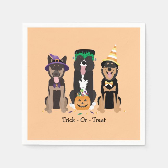 Trick Or Treat Dogs In Halloween Costumes Napkin (Front)