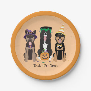 Trick Or Treat Dogs In Halloween Costumes Paper Plate