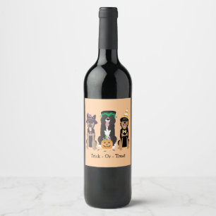 Trick Or Treat Dogs In Halloween Costumes Wine Label
