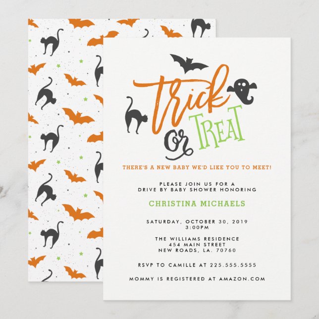 Trick or Treat Drive By Baby Shower Invitations (Front/Back)