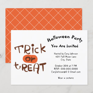Trick or Treat For Kids or Adults Halloween Party  Invitation