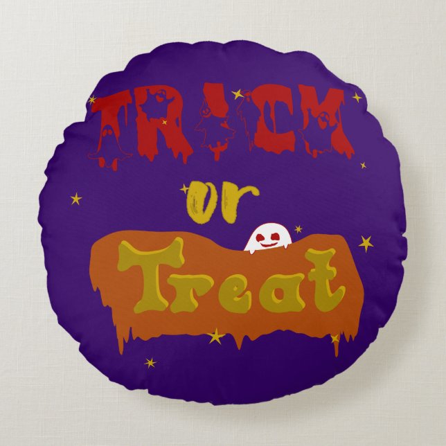 Trick or Treat Funny Boo Halloween Round Pillow (Front)