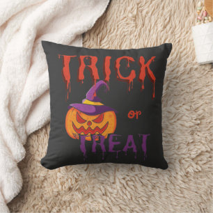 Trick or Treat Funny Halloween Pumpkin Throw Pillow