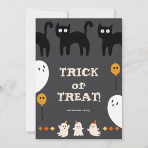 Trick or Treat Ghost And Black Cat Halloween Party Invitation