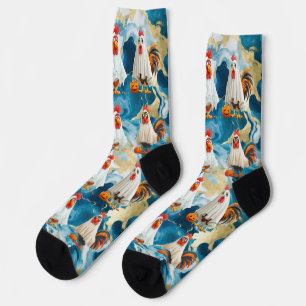 trick or treat ghost chicken (blue) socks