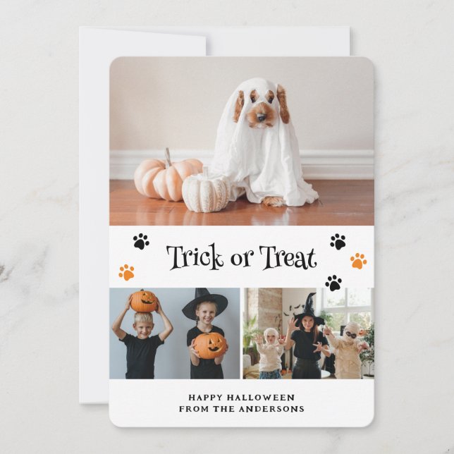 Trick or Treat Ghost Pet Photo Halloween Card (Front)