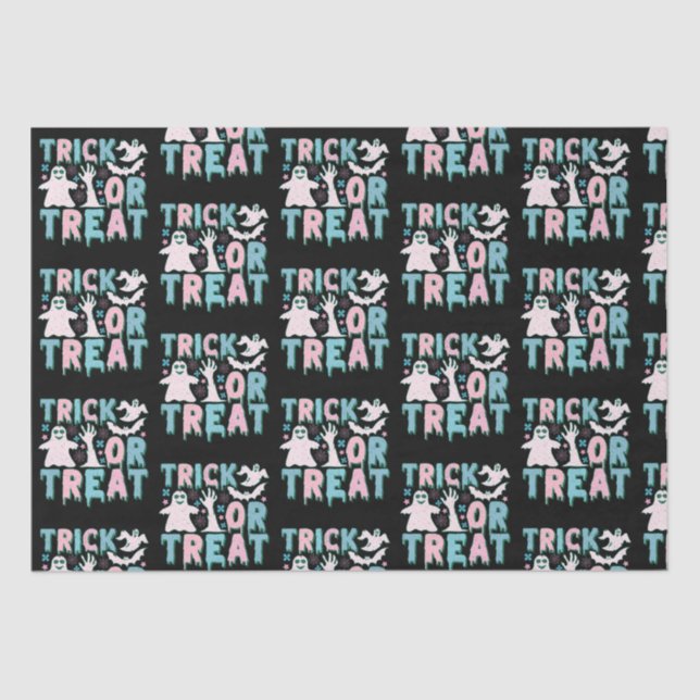 Trick or Treat Ghosts Cute Black Halloween Tissue Paper (Front)