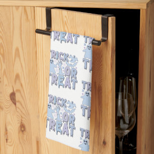 Trick or Treat Ghosts Cute White Halloween Kitchen Towel