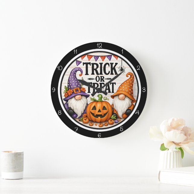 Trick or Treat Gnome Halloween Large Clock (Home)