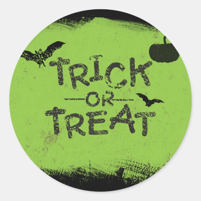 Trick or Treat Green Black Halloween Party Sticker (Front)