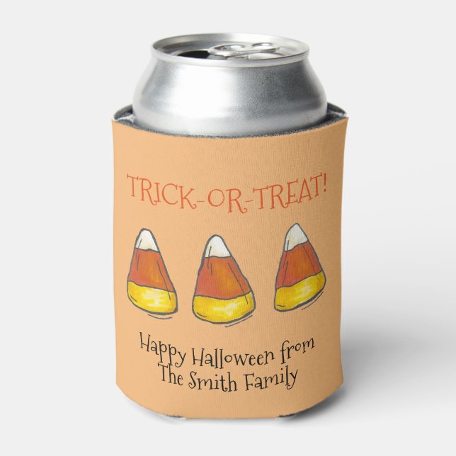 Trick or Treat Halloween Autumn Candy Corn Candies Can Cooler (Can Front)
