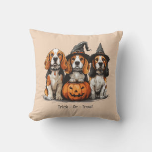 Trick Or Treat Halloween Beagle Dogs Throw Pillow
