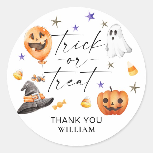 Trick or Treat Halloween Birthday Party  Classic Round Sticker (Front)