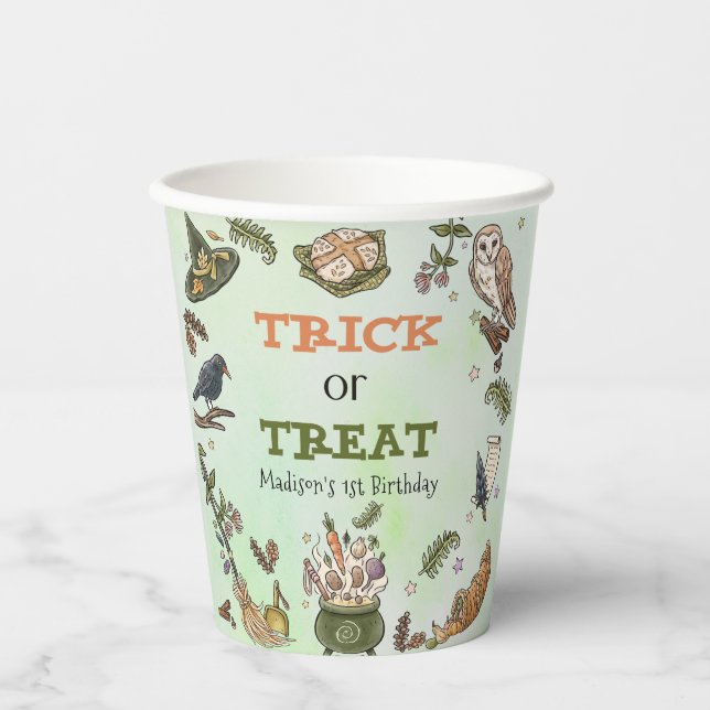 Trick or Treat Halloween Birthday Party Paper Cups (Front)