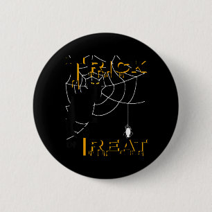 Trick Or Treat Halloween Black Cat Spider Web Tops 2 Inch Round Button