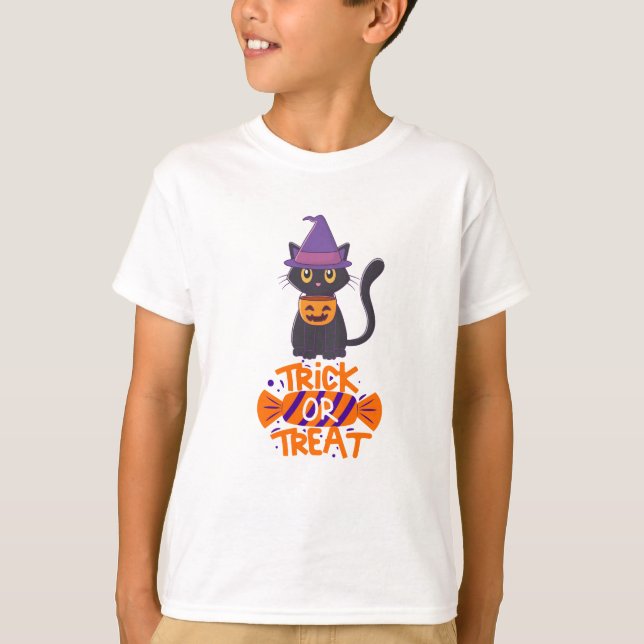 Trick or Treat Halloween Cat  T-Shirt (Front)