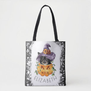 Trick or Treat Halloween Chiwawa Witch in Pumpkin Tote Bag
