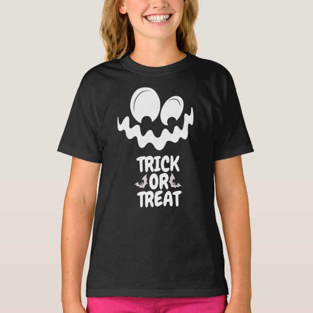 Trick or Treat Halloween Creepy Funny Face  T-Shirt (Front)