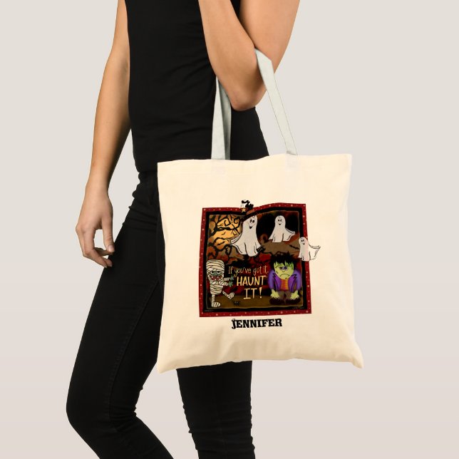 Trick-or-Treat Halloween Cute Fun Ghost Custom Tote Bag (Front (Product))