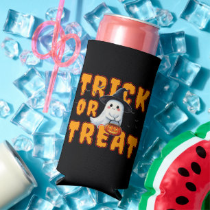 trick or treat halloween cute ghost pumpkin seltzer can cooler