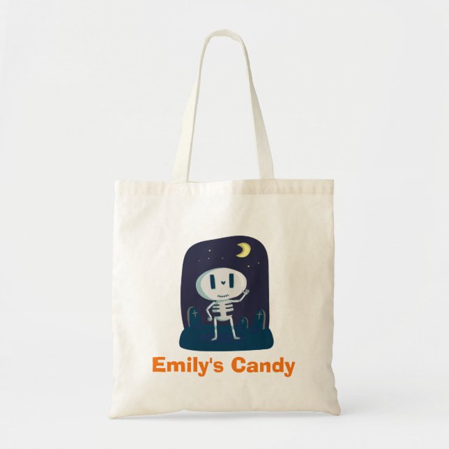 Trick or Treat Halloween Cute Skeleton Cartoon Tote Bag (Front)