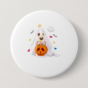 Trick Or Treat Halloween Dog Ghost 3 Inch Round Button