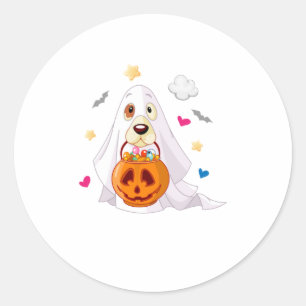 Trick Or Treat Halloween Dog Ghost Classic Round Sticker