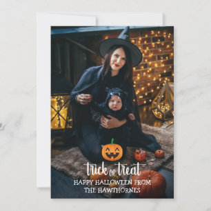 "Trick or Treat" Halloween elegant Family Photo Card
