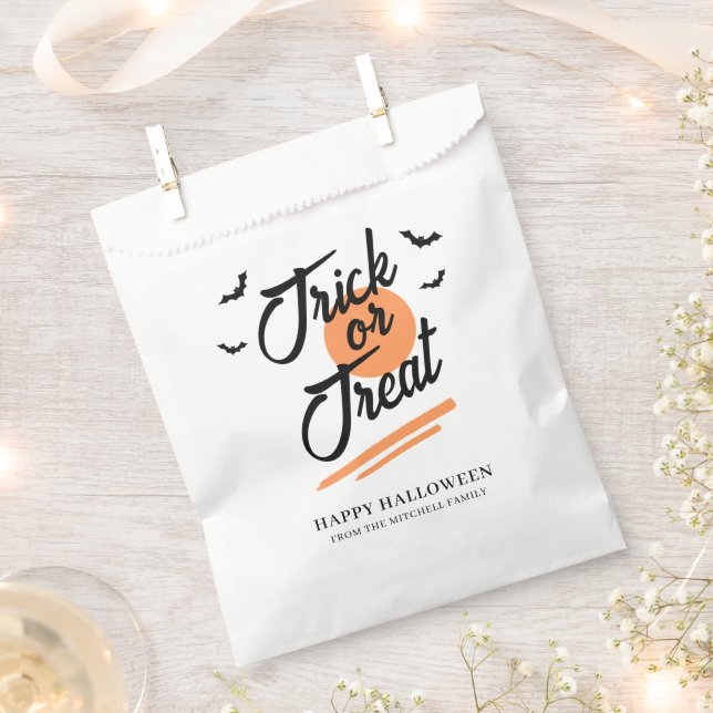 Trick or Treat Halloween Family Modern Script  Favour Bag (Clipped)
