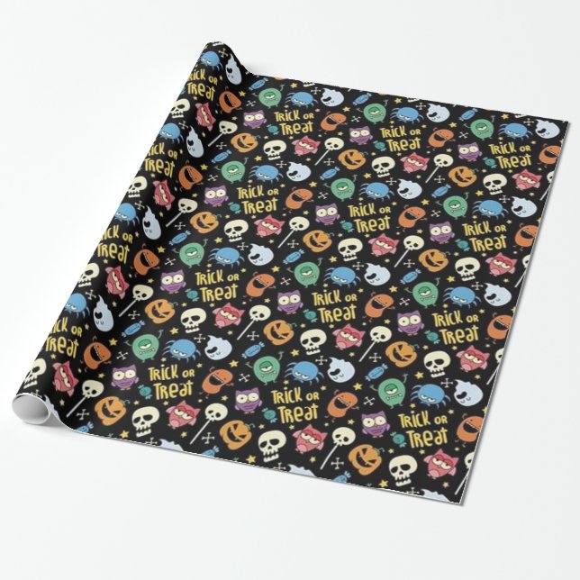 Trick Or Treat Halloween Friends Wrapping Paper (Unrolled)