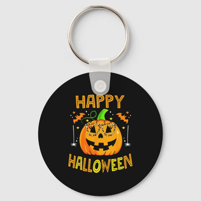 Trick Or Treat Halloween Funny Pumpkin Happy Hallo Keychain (Front)