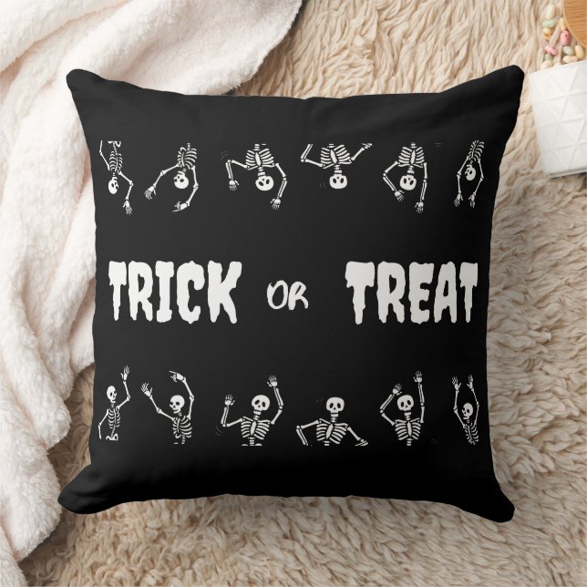 Trick or Treat Halloween Funny Skulls Throw Pillow (Blanket)
