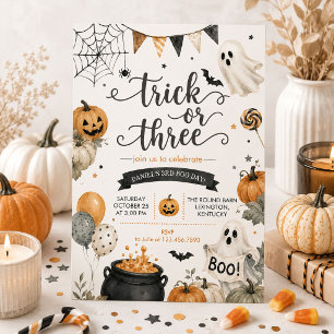 Trick Or Treat Halloween Ghost 3rd Birthday Party Invitation