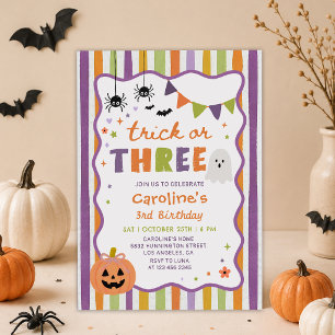 Trick or Treat Halloween Ghost 3rd Birthday Party Invitation