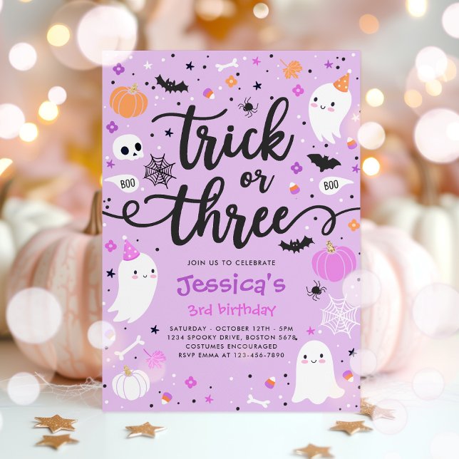 Trick Or Treat Halloween Ghost 3rd Birthday Party Invitation (Creator Uploaded)