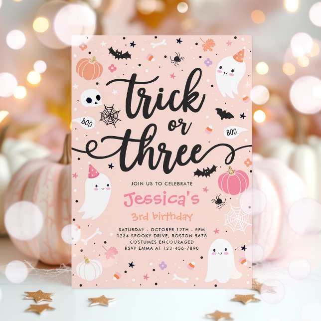 Trick Or Treat Halloween Ghost 3rd Birthday Party Invitation (Creator Uploaded)