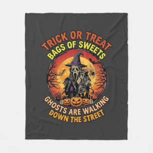 Trick Or Treat Halloween Ghost Pumpkin Haunted Hou Fleece Blanket