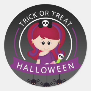 Trick or Treat Halloween Girl Classic Round Sticker