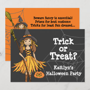 Trick or treat Halloween girls party invitation