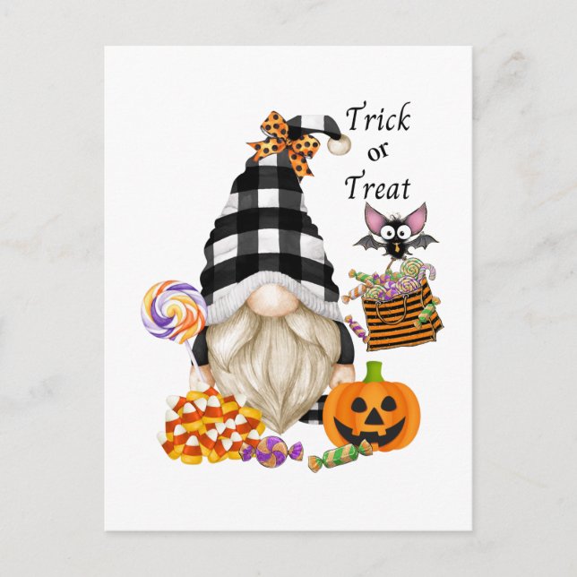 Trick or Treat Halloween Gnome Postcard (Front)