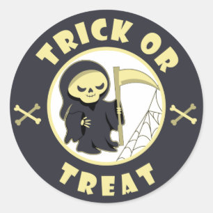 Trick or treat Halloween grim reaper character Classic Round Sticker