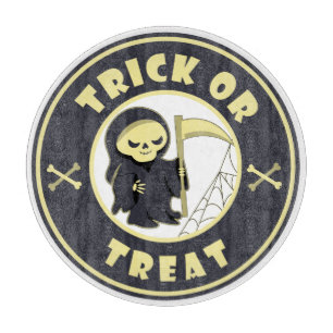 Trick or treat Halloween grim reaper character Cutting Board