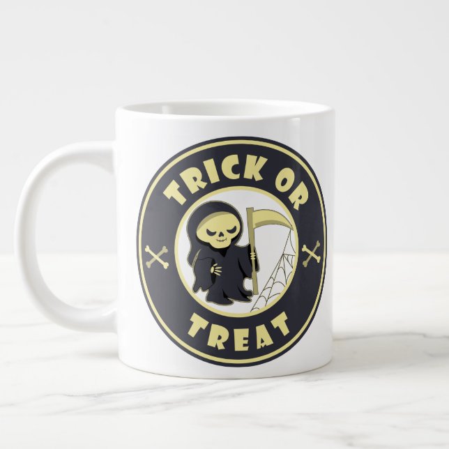 Trick or treat Halloween grim reaper character Large Coffee Mug (Left)