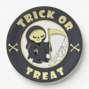 Trick or treat Halloween grim reaper character Paper Plate