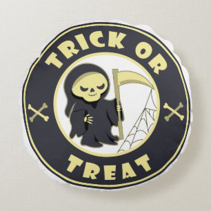 Trick or treat Halloween grim reaper character Round Pillow