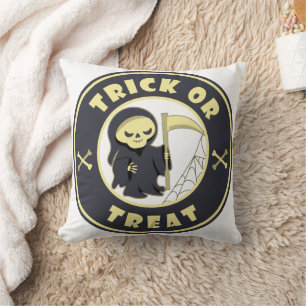 Trick or treat Halloween grim reaper character Throw Pillow