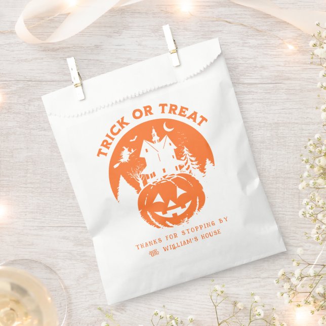 Trick Or Treat Halloween Haunted House Orange Favour Bag (Clipped)