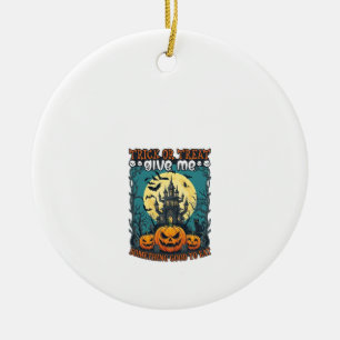 Trick Or Treat Halloween Haunted House Pumpkins Mo Ceramic Ornament