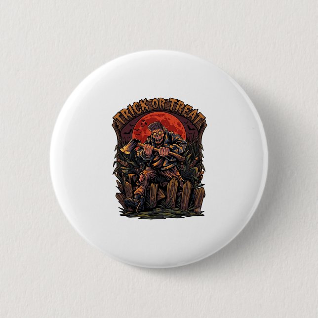Trick Or Treat Halloween Killer Skeleton Axe Red M 2 Inch Round Button (Front)